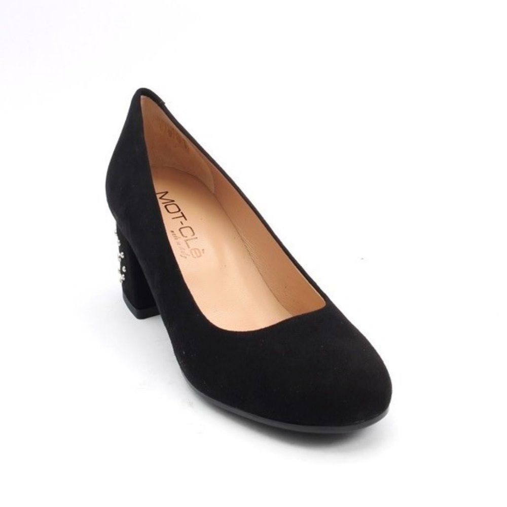 ITALIAN Black Suede Block Studded Heel Pumps Shoes